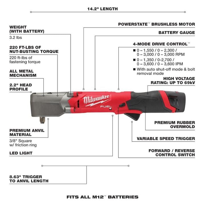 Milwaukee M12 FUEL 3/8inch Right Angle Impact Wrench Kit, large image number 7