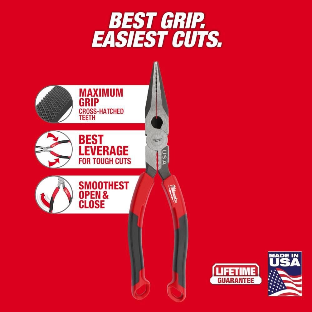 Milwaukee 8inch Long Nose Comfort Grip Pliers (USA), large image number 2