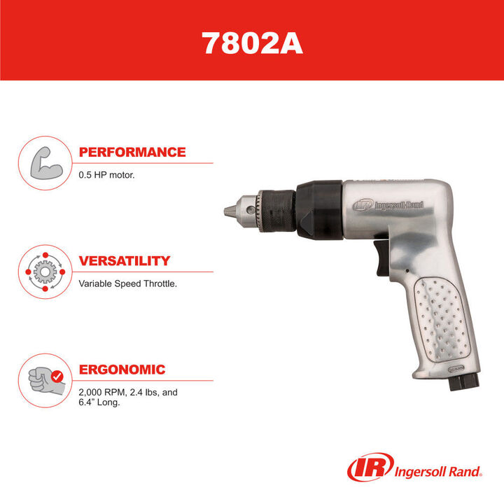 Ingersoll Rand 3/8 Inch Chuck 0.5 HP Air Drill, 2000 RPM, large image number 4