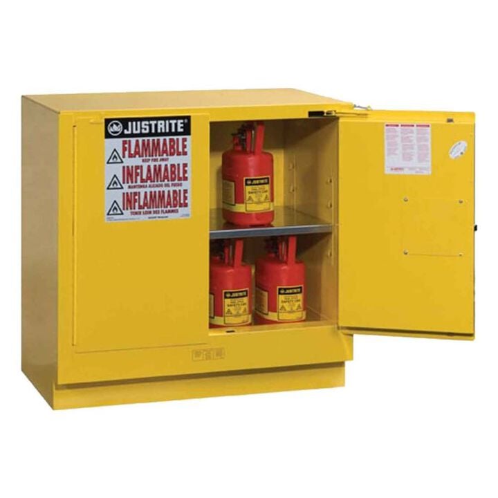 Justrite 22 Gallon Yellow Steel Self Close 1 Shelf Flammable Cabinet