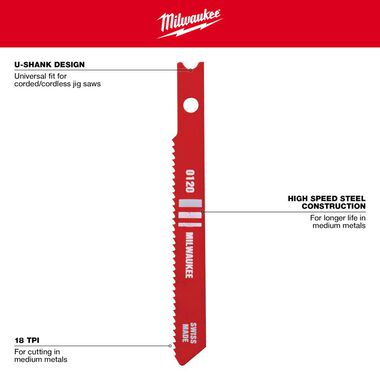 Milwaukee 2-3/4 in. 18 TPI High Speed Steel Jig Saw Blade 5PK, large image number 2