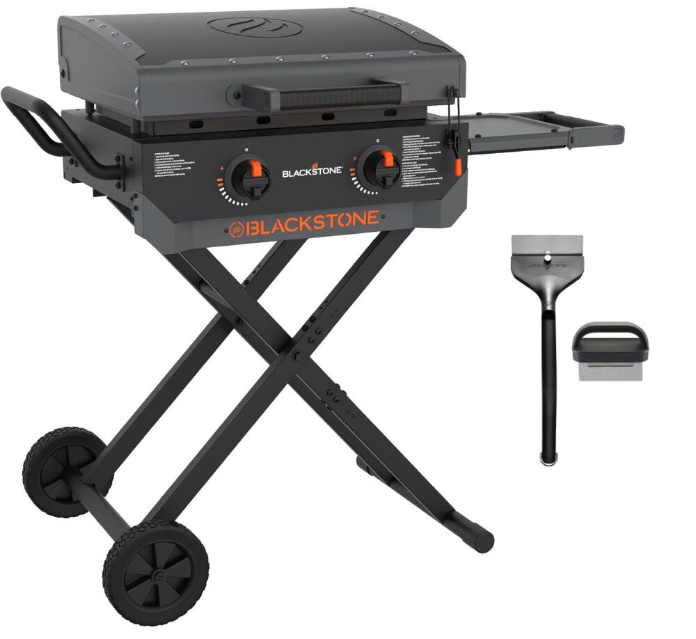 Blackstone Culinary 22 Inch 2 Burner Liquid Propane Griddle with Flex-Fold Legs and Scraper & Refurbishment Kit Bundle - ATB000011479