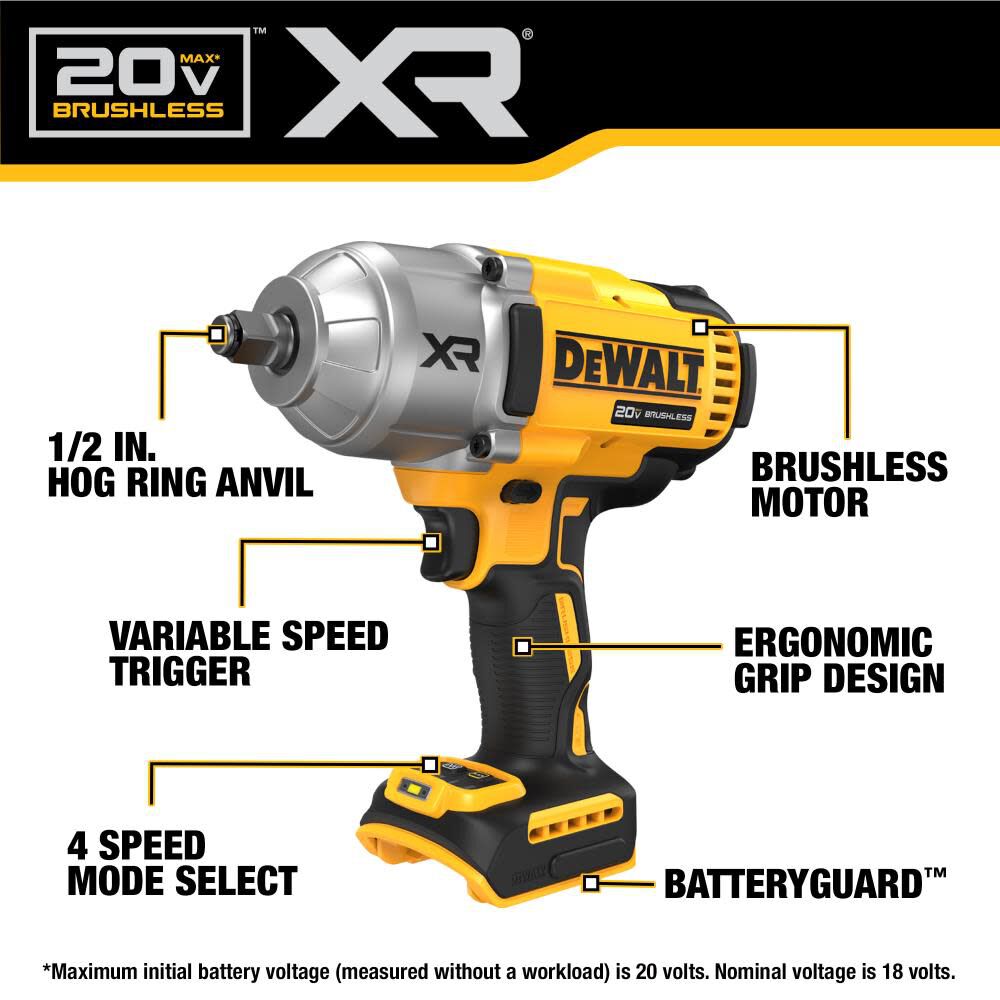 DEWALT 20V MAX XR 1 2in Impact Wrench with Hog Ring Anvil Bare