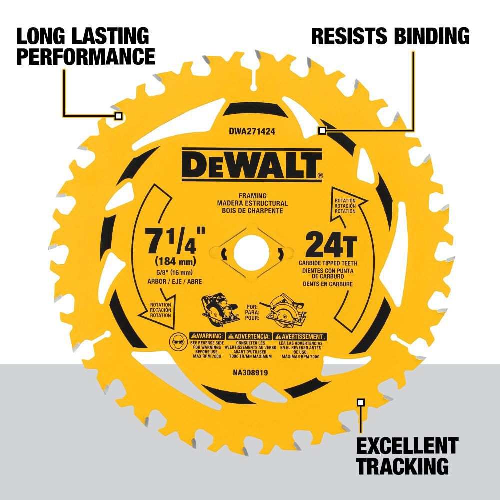 DEWALT 7 1 4 Inch Circular Saw Blade 24 Tooth with 5 8 Inch Arbor DWA271424 Acme Tools