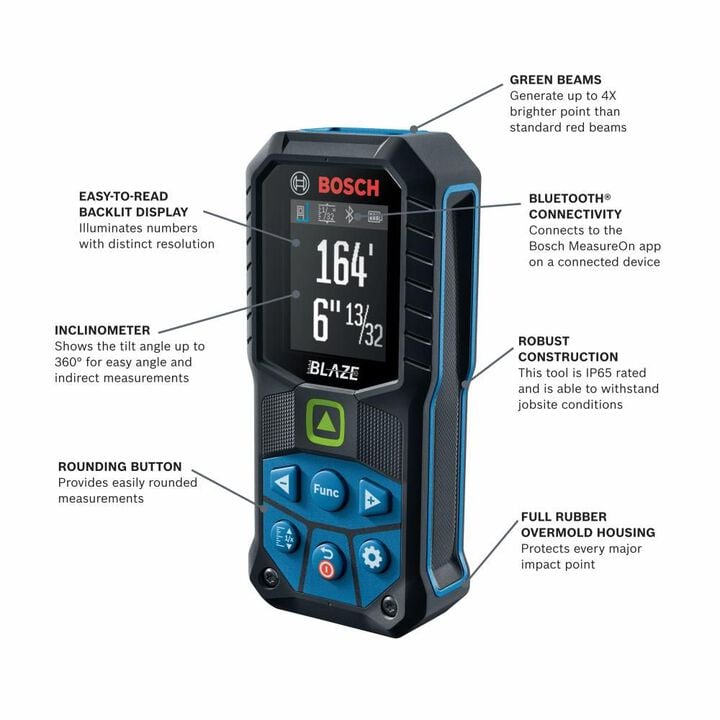 Bosch BLAZE Connected Green Beam Laser Distance Measurer 165', large image number 2