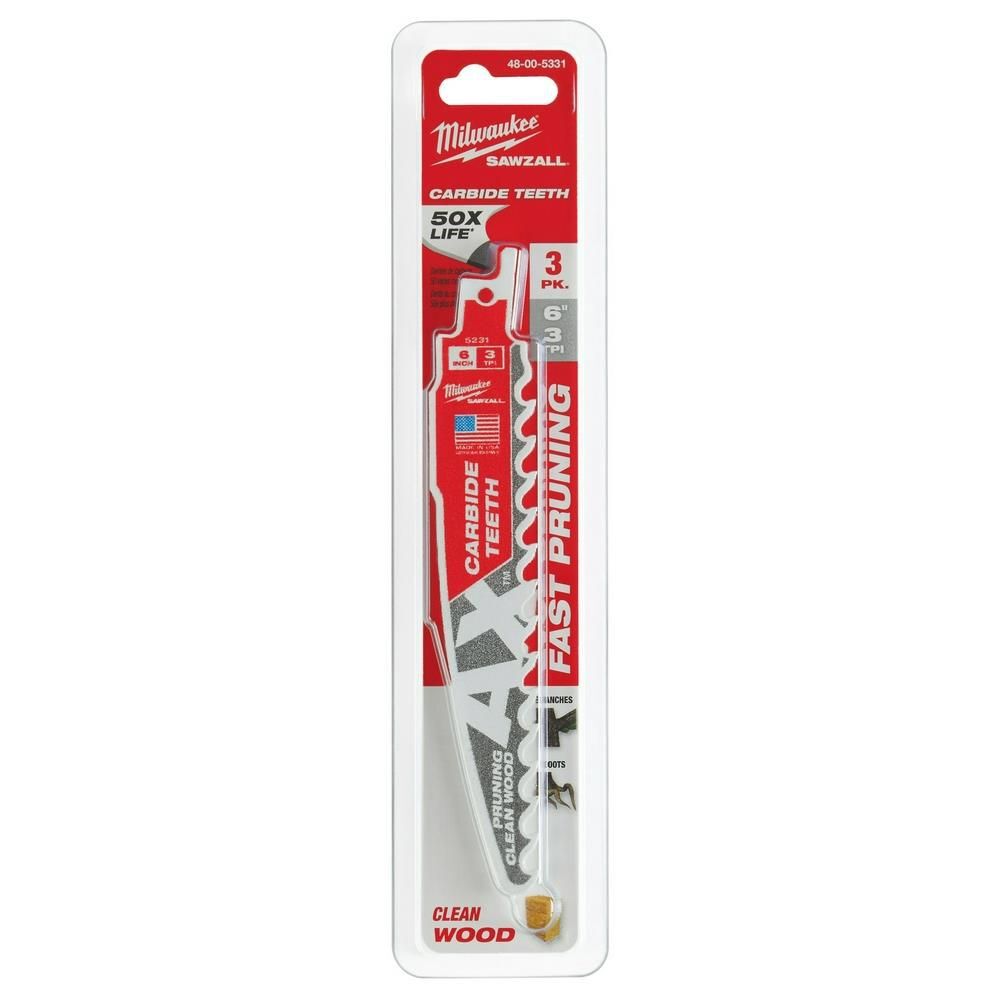 Milwaukee 6inch 3 TPI The AX with Carbide Teeth for Pruning & Clean Wood SAWZALL Blade 3PK, large image number 11