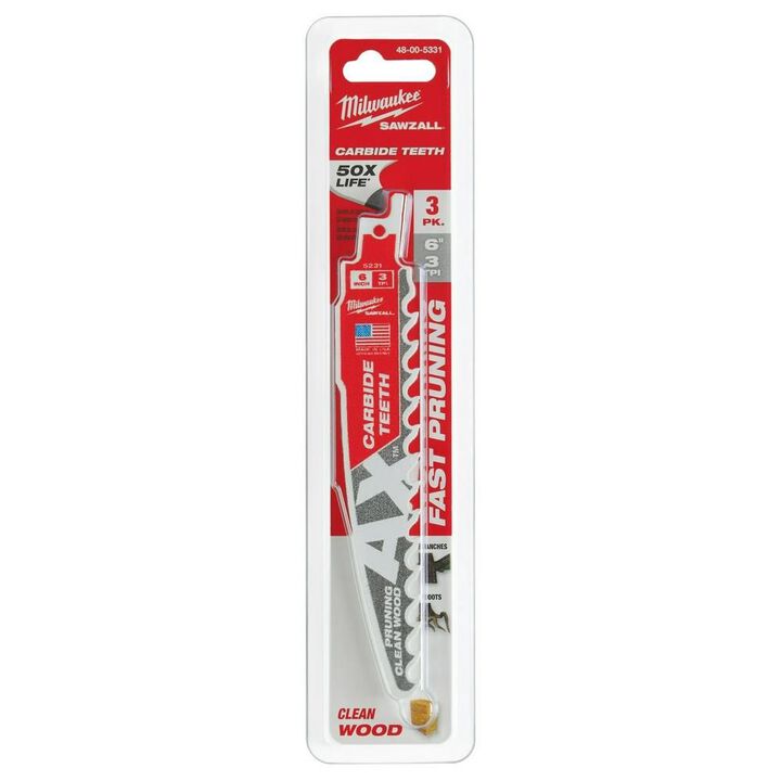 Milwaukee 6inch 3 TPI The AX with Carbide Teeth for Pruning & Clean Wood SAWZALL Blade 3PK, large image number 10