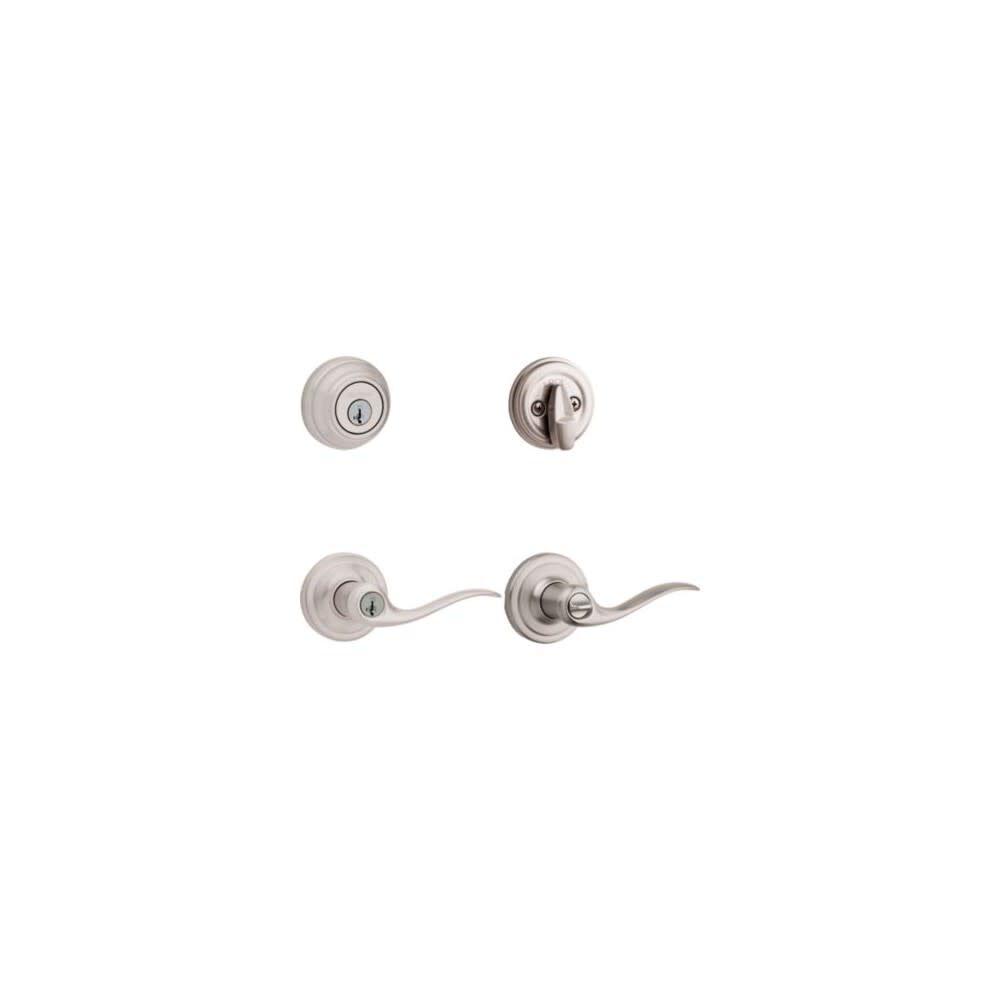 Kwikset Satin Nickel Tustin Door Lever & Single Cylinder Deadbolt Set, large image number 3