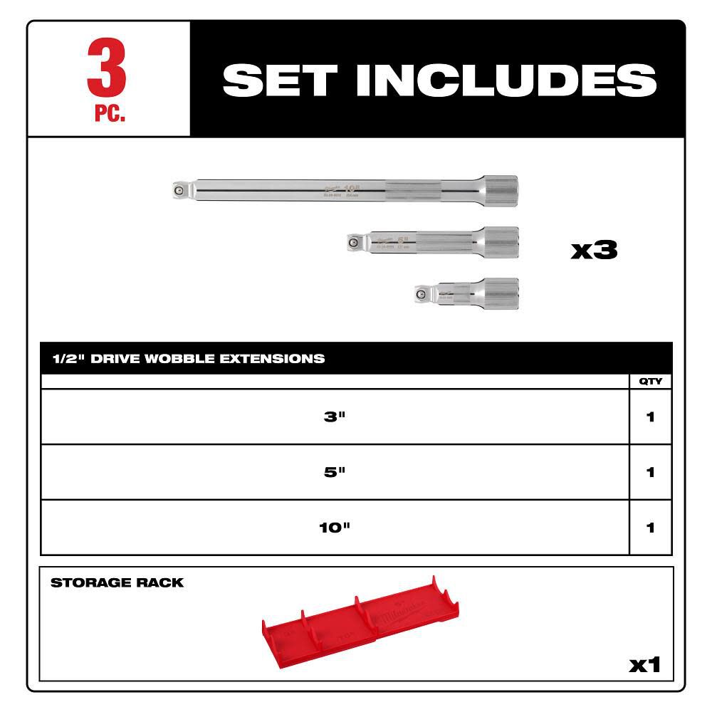 Milwaukee 1/2 Drive Wobble Extension Set 3pc, large image number 4