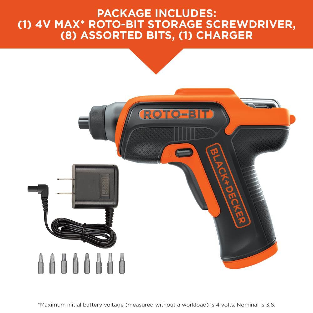 BLACK+DECKER ROTO-BIT 4-Volt Max 3/8-in Cordless Screwdriver (1-Battery  Included and Charger Included) in the Cordless Screwdrivers department at