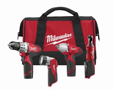 Milwaukee M12 Cordless Lithium-Ion 4 Tool Combo Kit, large image number 0