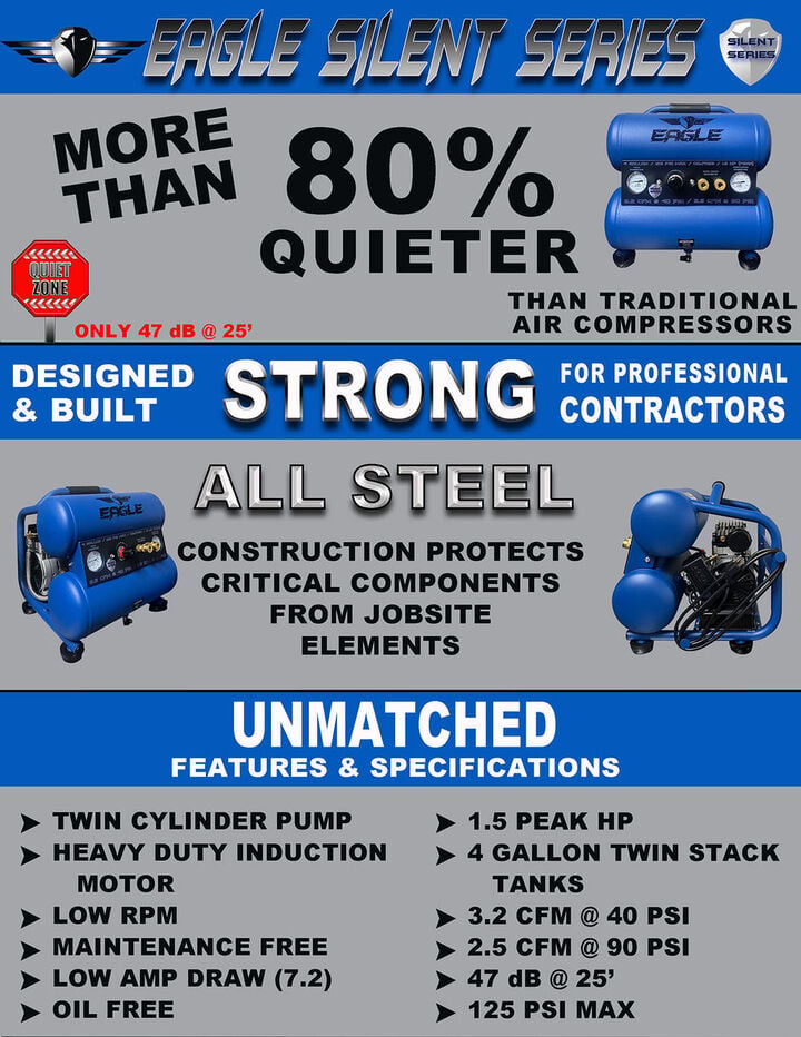 Eagle Compressor Silent Series 4 Gallon Portable Electric Compressor, large image number 3