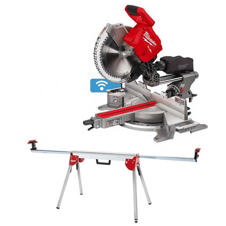 Milwaukee M18 10 Inch Miter Saw Kit with Battery, Folding Miter Saw Stand Bundle