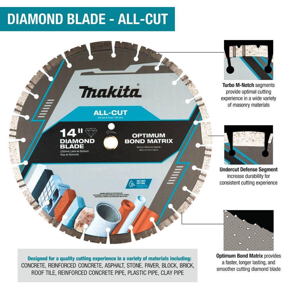 Makita All-Cut 14 Inch Segmented Turbo Rim Diamond Blade for Reinforced Concrete and Brick, large image number 2