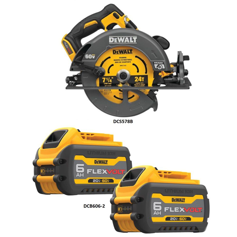 DEWALT 60V MAX 7-1/4 Inch Cordless Saw & 20/60V MAX Li-Ion Battery Bundle, large image number 2