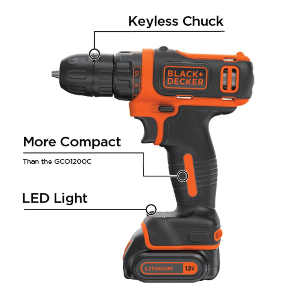 Black and Decker 12V MAX Li-Ion Cordless Drill Kit, large image number 3