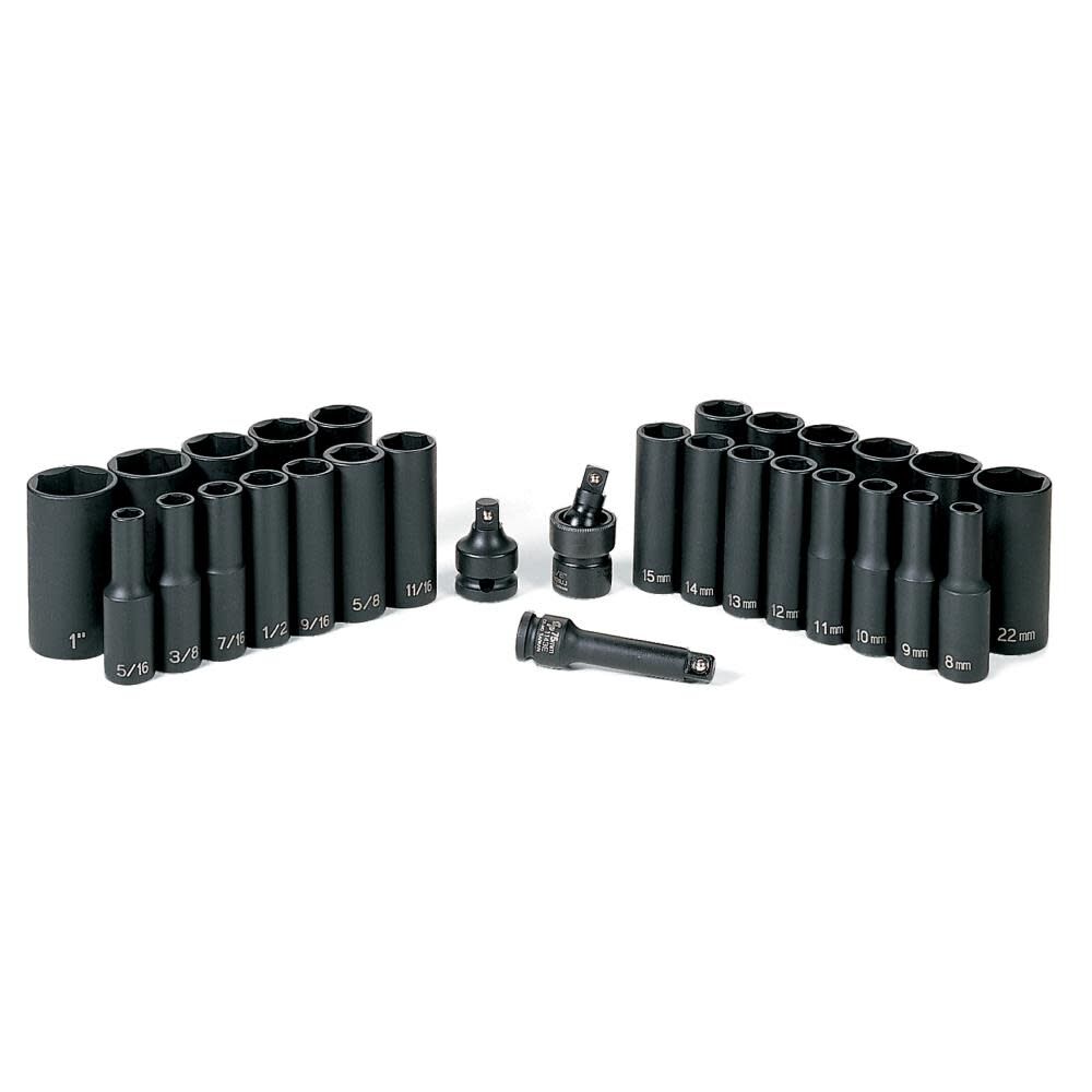 Grey Pneumatic 3/8in Drive Deep Length Impact Set, large image number 1