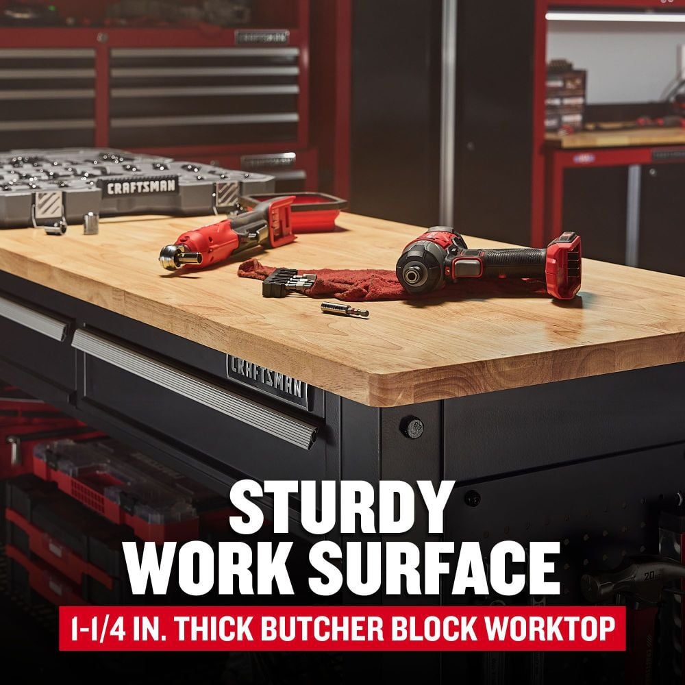 CRAFTSMAN 6 Ft. 2-Drawer Adjustable Height Workbench, Black
