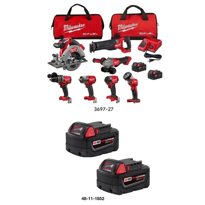 Milwaukee M18 7-Tool Combo Kit, (2) REDLITHIUM XC5.0 Battery Pack Bundle, large image number 1
