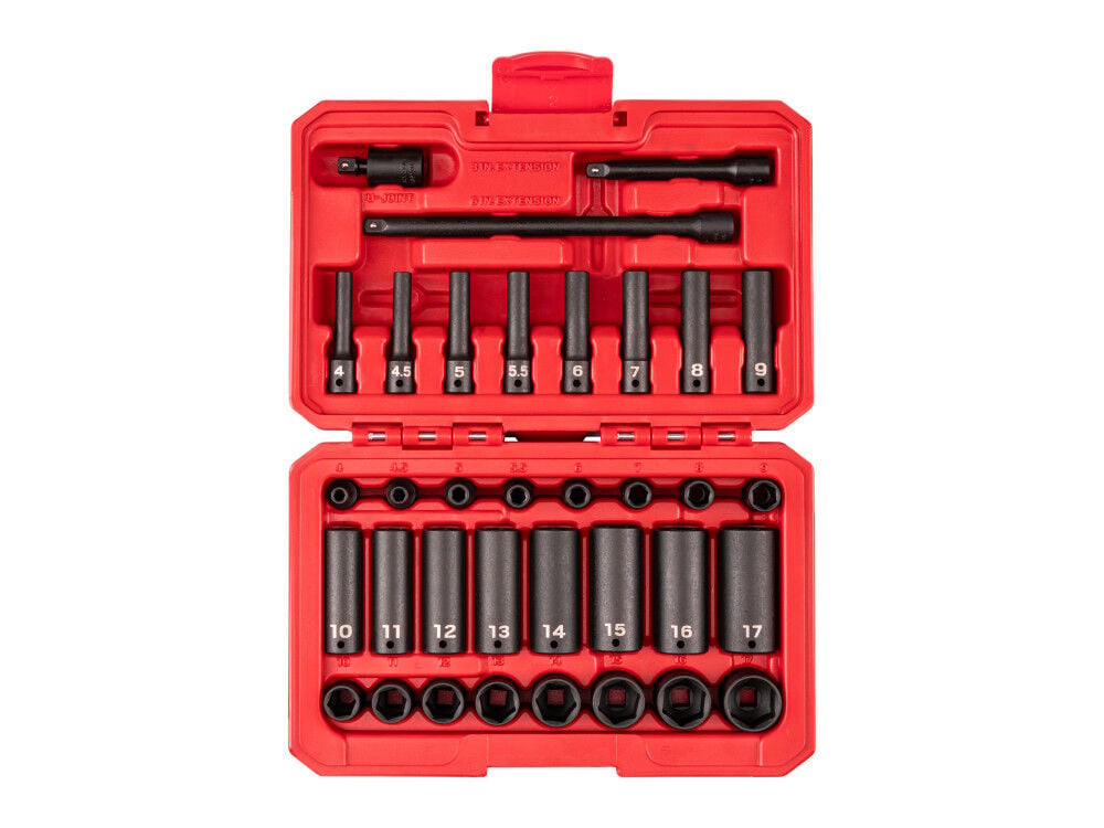 Tekton 1/4 Inch 6 Point Impact Socket Set Case, 35 Pieces (4-17 mm), large image number 1