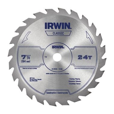 Irwin 7-1/4 In. 24 TPI Carbon Circular Saw Blade, large image number 0