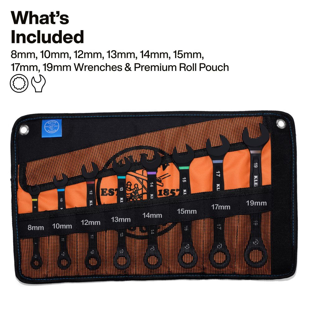 Klein Tools Ratcheting Combination Wrench Set Metric 8 Pieces, large image number 2
