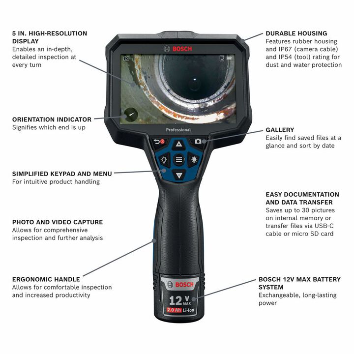 Bosch 2V Max Inspection Camera, Reconditioned, large image number 1