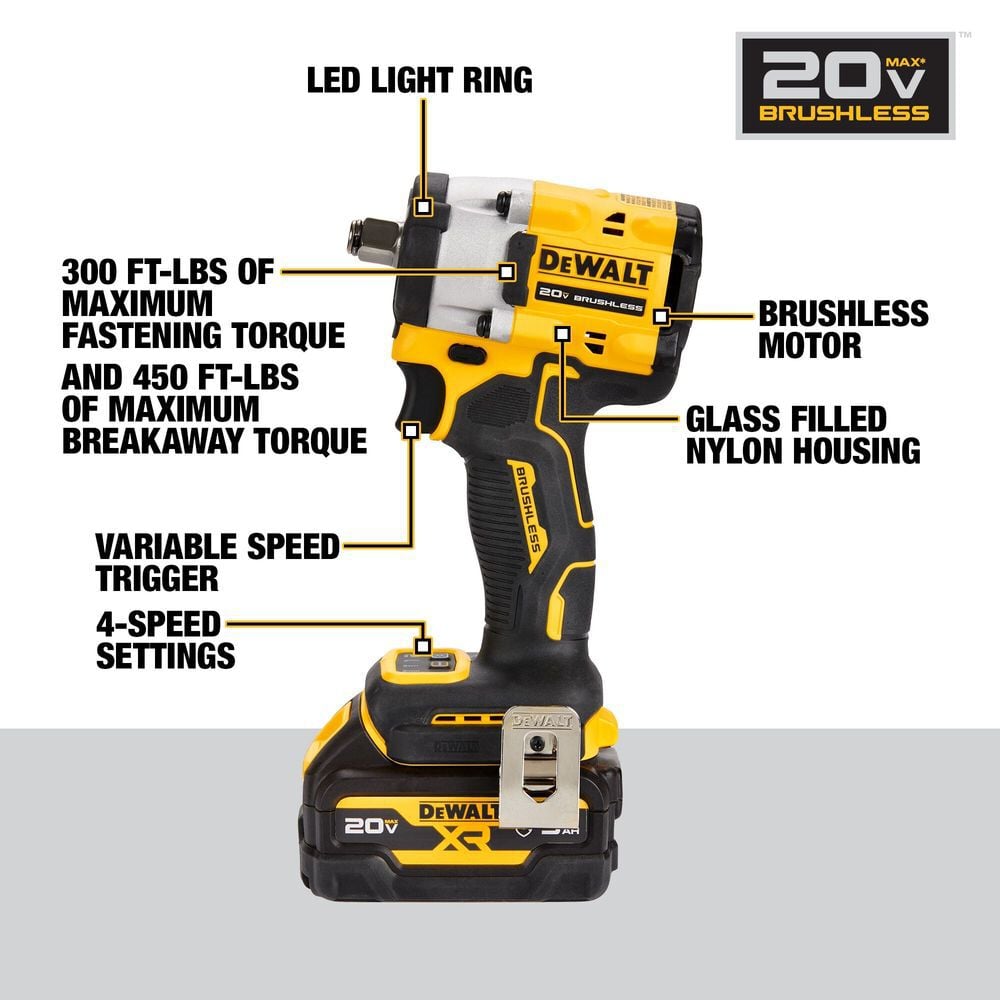 DEWALT Atomic 20V Max 1/2 In. Cordless Compact Impact Wrench With, large image number 3