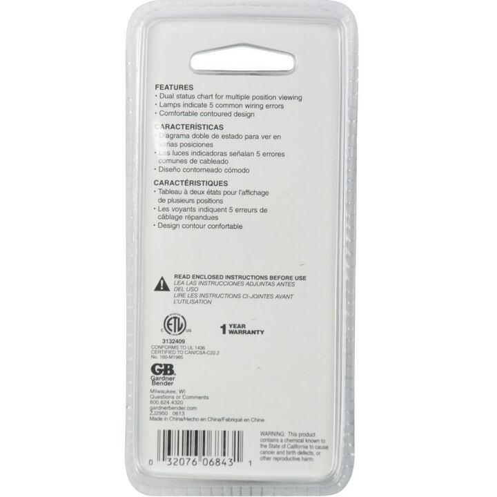 Gardner Bender Outlet Tester 120VAC, large image number 1