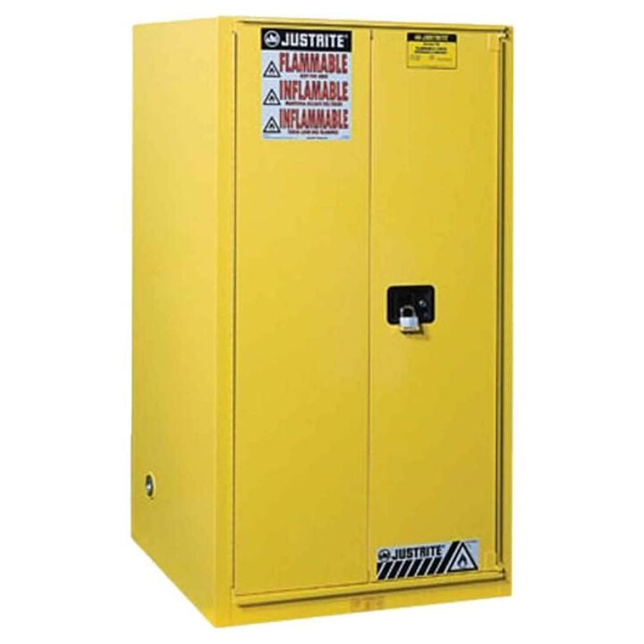 Justrite 90 Gallon Yellow 1 Bi-Fold Door Self Close Flammable Cabinet