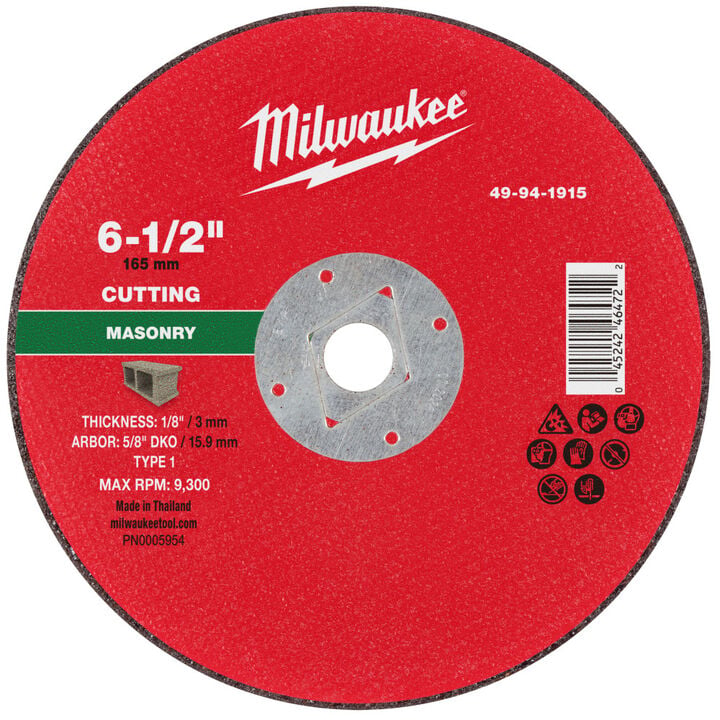 Milwaukee 6-1/2 Inch x 1/8 Inch x 5/8 Inch DKO Masonry Cut Off Wheel Type 1, large image number 0