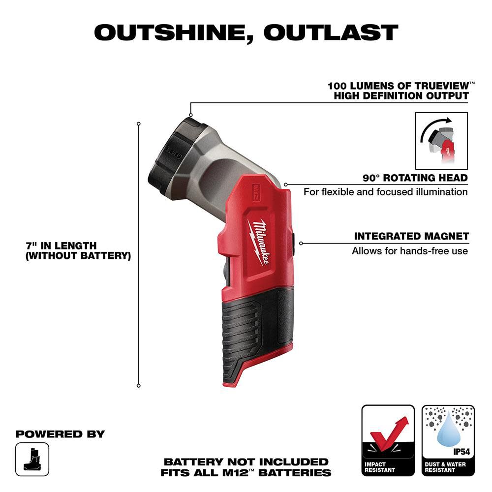 Milwaukee M12 Cordless LED Work Light Bare Tool 49 24 0146 Acme Tools