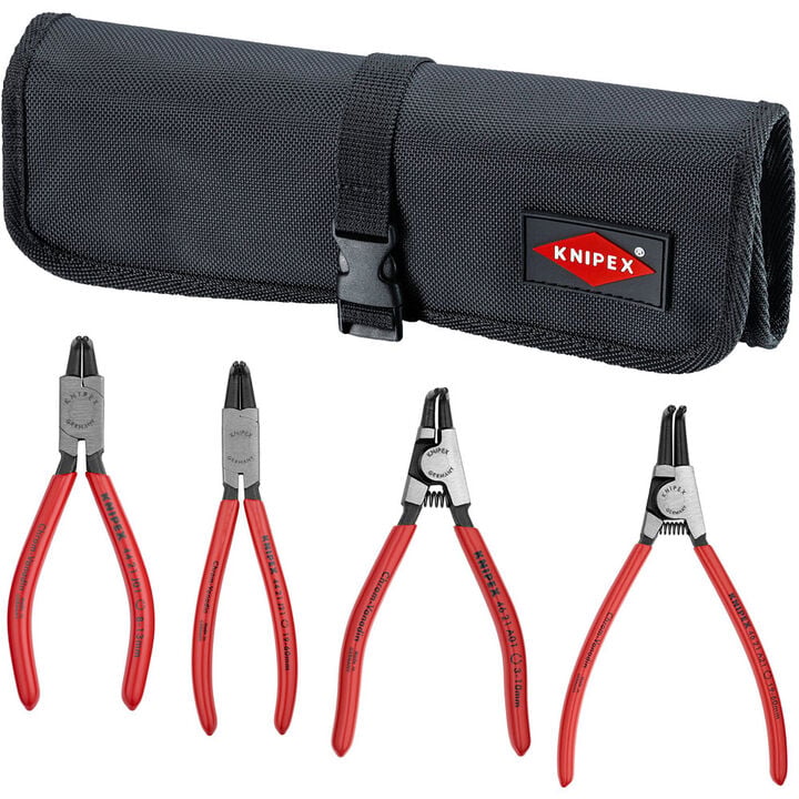 Knipex 4-Piece Chrome Vanadium Steel 90 Degree Snap Ring Pliers Set In Tool Roll