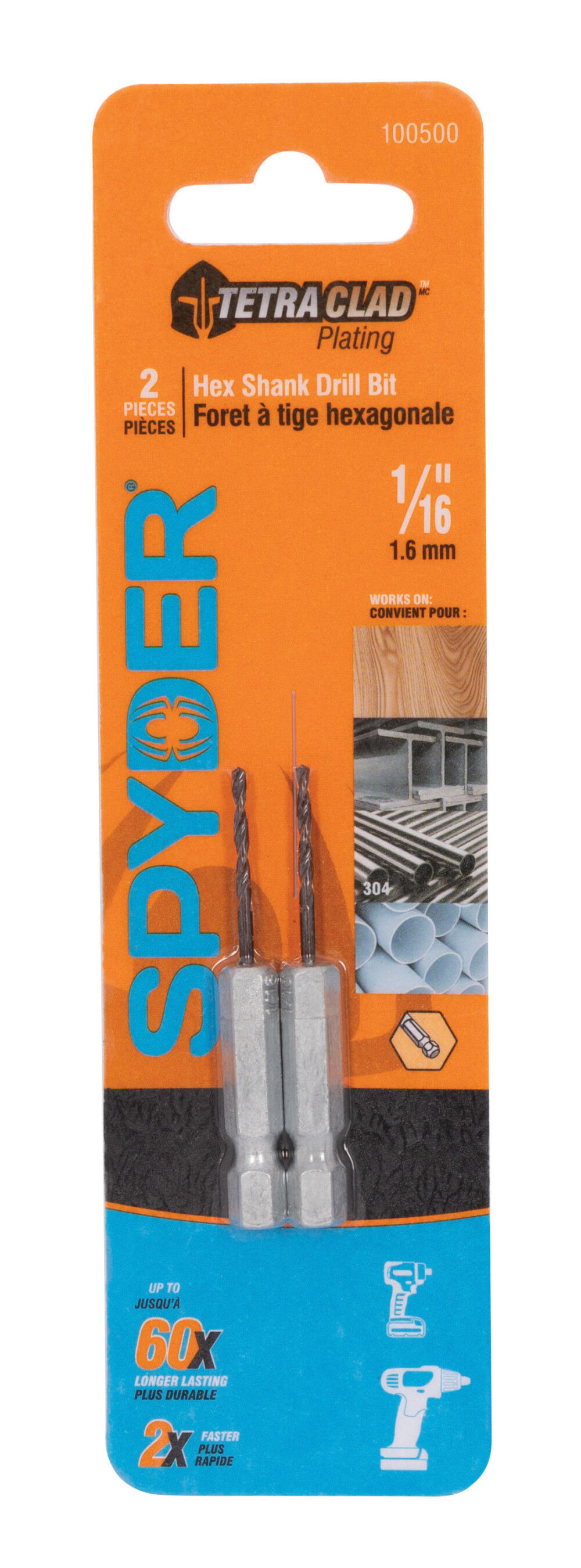 Spyder 1/16 Inch Hex Shank Drill Bit, TetraClad Coating, large image number 1