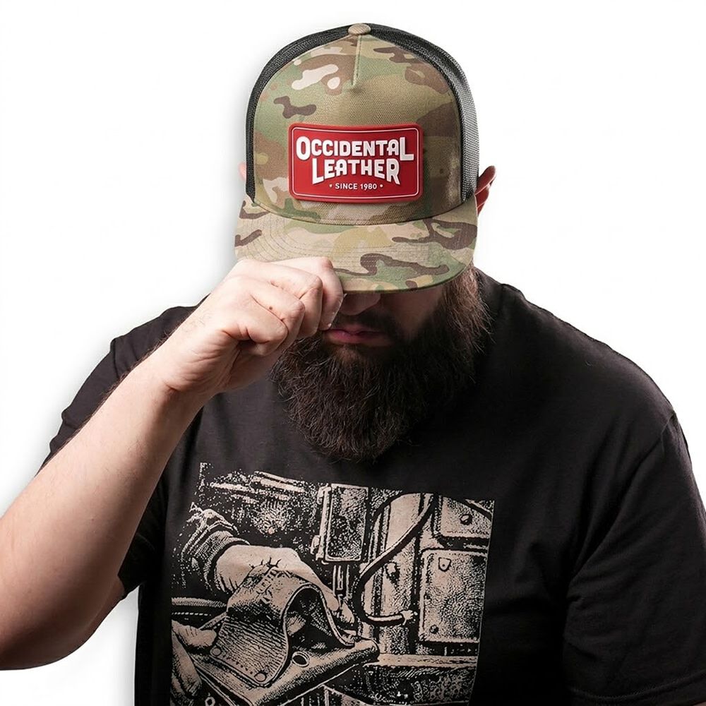 Occidental Leather Oxy Flatbill Trucker Hat Camo with Red Patch OSFM, large image number 3