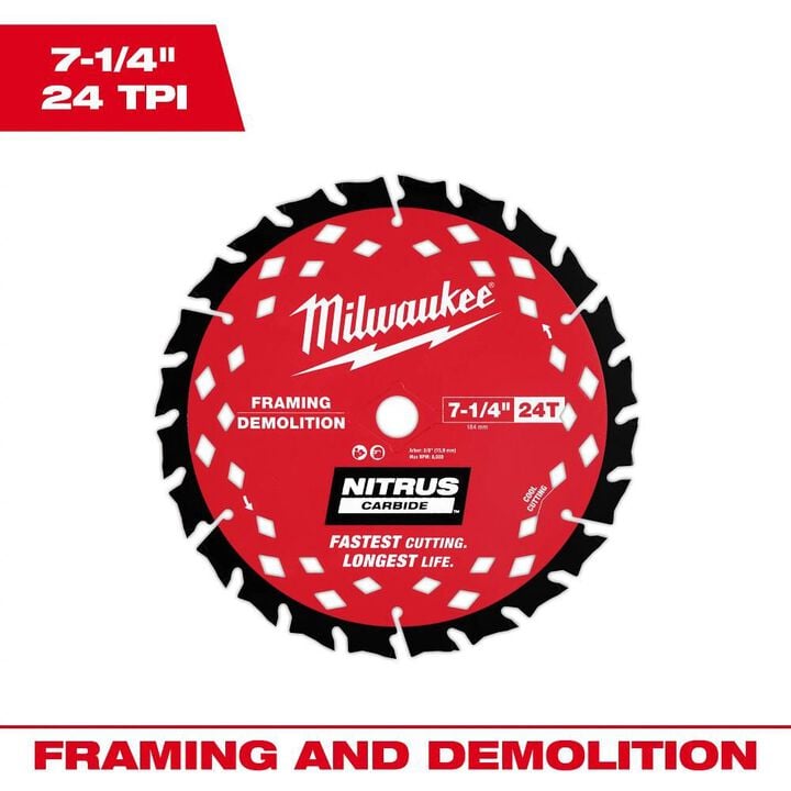 Milwaukee 7-1/4 Inch 24T NITRUS Carbide Framing and Demolition Circular Saw Blade, large image number 1