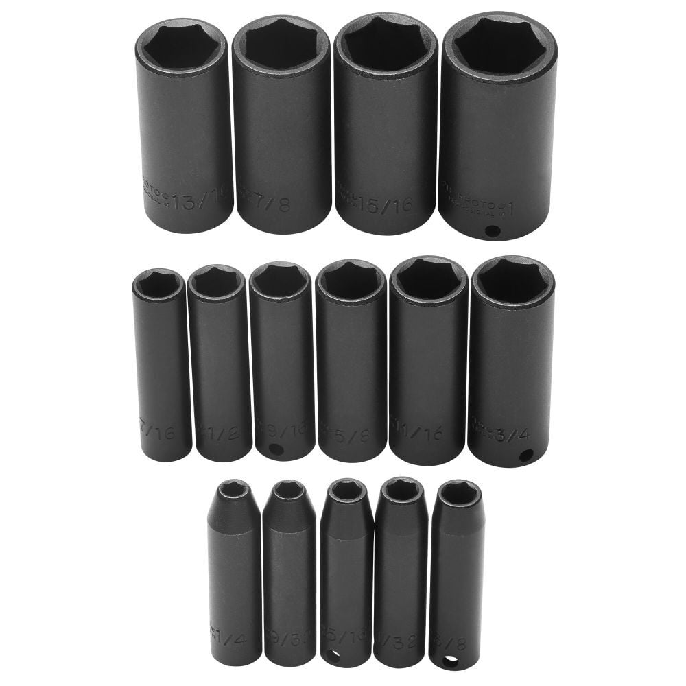 Proto 3/8 in Drive 15 Piece Deep Impact Socket Set 6 Point, large image number 1