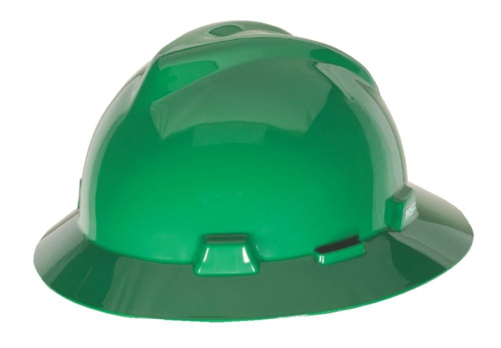 MSA Safety Works V Gard Slotted Full Brim Hard Hat Green with Fas Trac III Suspension – 475370