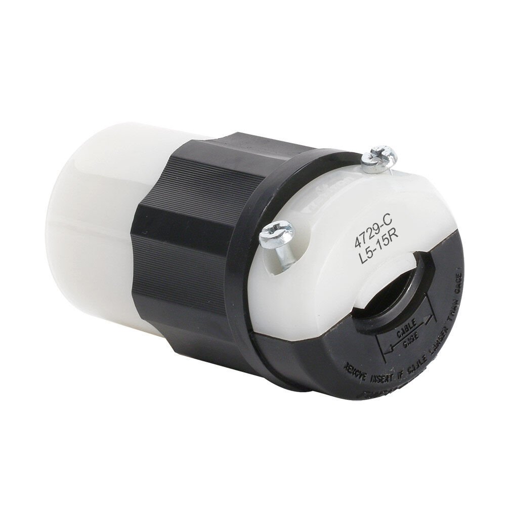 Leviton Grounded Locking Connector 15A 125V Nylon Black & White, large image number 2