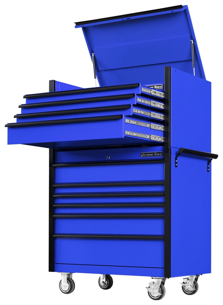 Extreme Tools DX Series 41 Inch W x 25 Inch D 4 Drawer Top Chest & 6 Drawer Roller Cabinet Combo Blue with Black Drawer Pulls, large image number 3