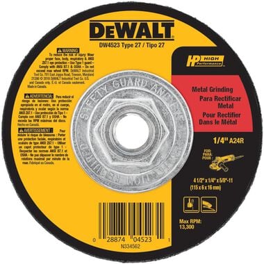 DEWALT High Performance Metal Grinding Wheel 4-1/2-in x 1/4-in, large image number 0