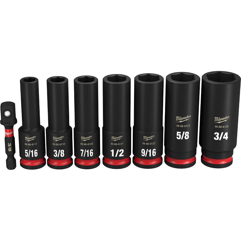 Milwaukee Impact Socket 3/8in Drive SAE Deep 6 Point 8pc, large image number 2