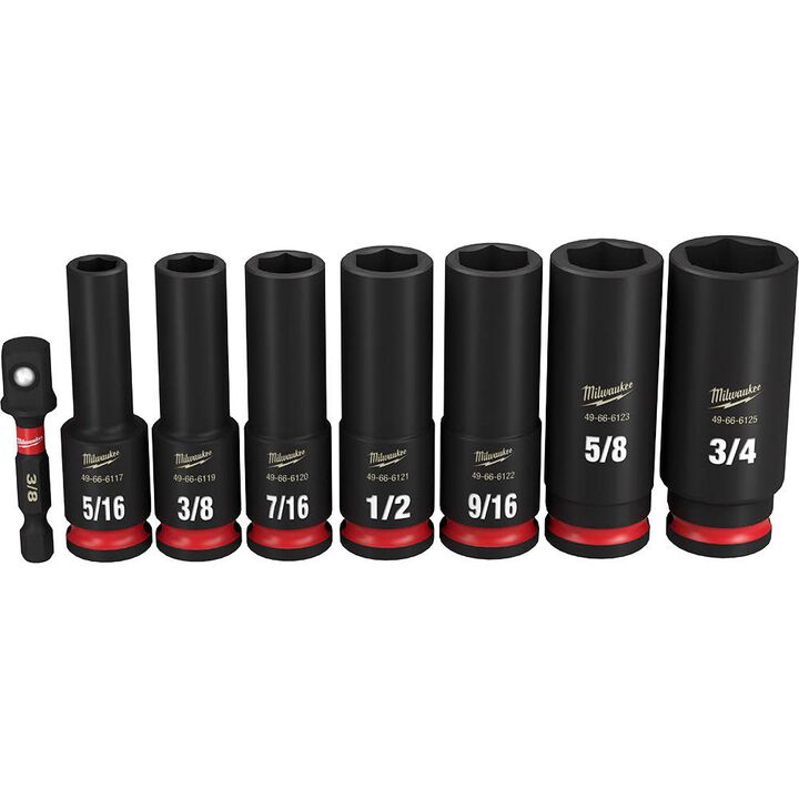 Milwaukee Impact Socket 3/8in Drive SAE Deep 6 Point 8pc, large image number 1