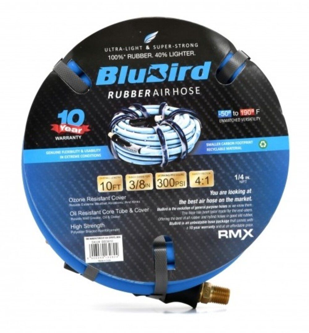BluBird 3/8 Inch x 10 Ft. Rubber Air Hose Assembly – BB3810