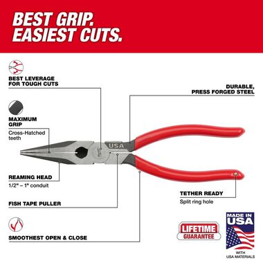 Milwaukee 8inch Long Nose Dipped Grip Pliers (USA), large image number 2