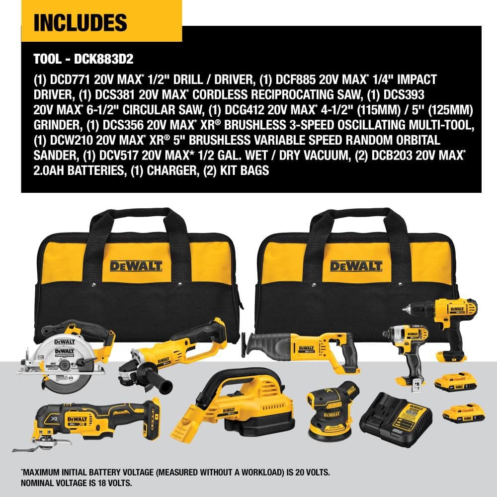 DEWALT 20V 8 Tool Combo Kit DCK883D2 - Acme Tools