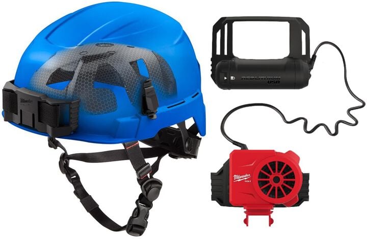 Milwaukee BOLT Safety Helmet with IMPACT ARMOR Liner Type 2 Class E & USB Cooling Fan Blue