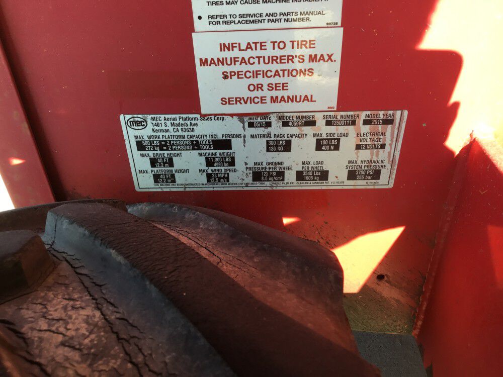 mec 4069RT 40 Ft Platform 4WD Diesel Rough Terrain Scissor Lift Used 2015, large image number 15