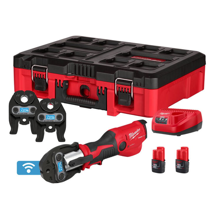 Milwaukee M12 FORCE LOGIC Press Tool Kit with ONE KEY with 3/8 Inch, 3/4 Inch, & 7/8 Inch Streamline ACR Press Jaws