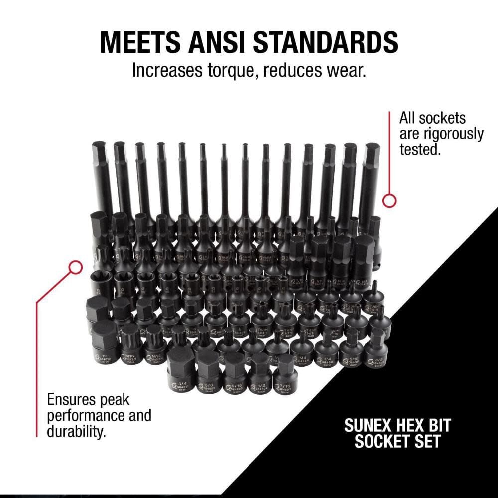 Sunex 3/8 In. Drive Master Hex Bit Impact Socket Set 84 Pc